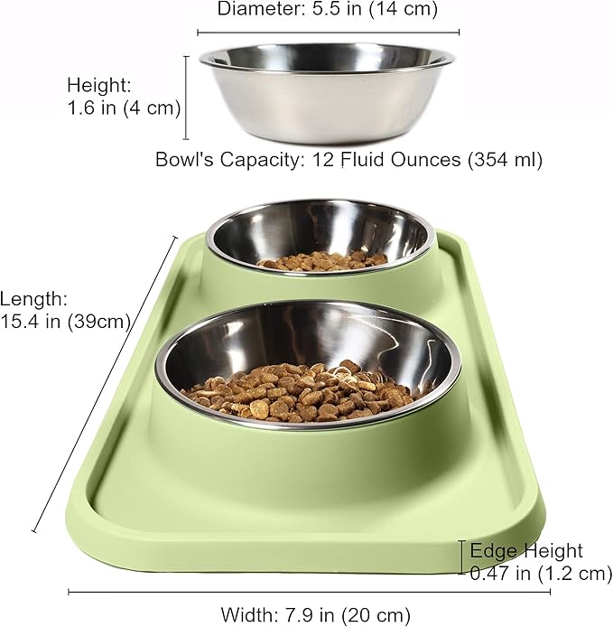 Cat Food Bowls, Cat Bowls Non-Skid and Non-Spill Silicone Pads with PP Stand, Removable Stainless Steel Food and Water Dishes for Cats, Small Size Dogs-PawvioPets