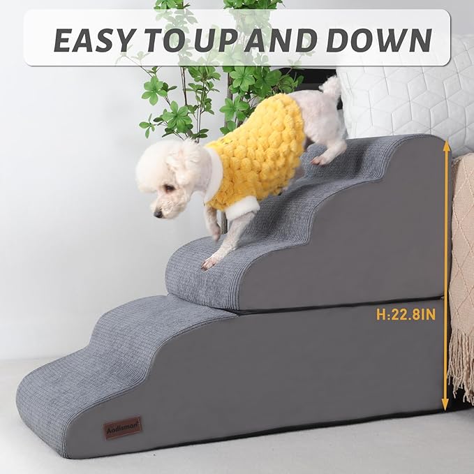 Dog Stairs and Ramp for High Bed, 5-Step Dog Steps for Small Dogs and Cats,Non-Slip Pet Stairs Suitable High Bed Climbing-PawvioPets