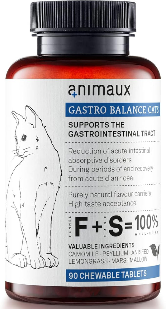 animaux - Gastro Balance for Cats, Supports Gastro-intestinal Tract, Prevents Diarrhoea, Constipation, Hairballs & Flatulence, supplementary probiotics, 90 chewable Tablets, 90 Days Supply-PawvioPets