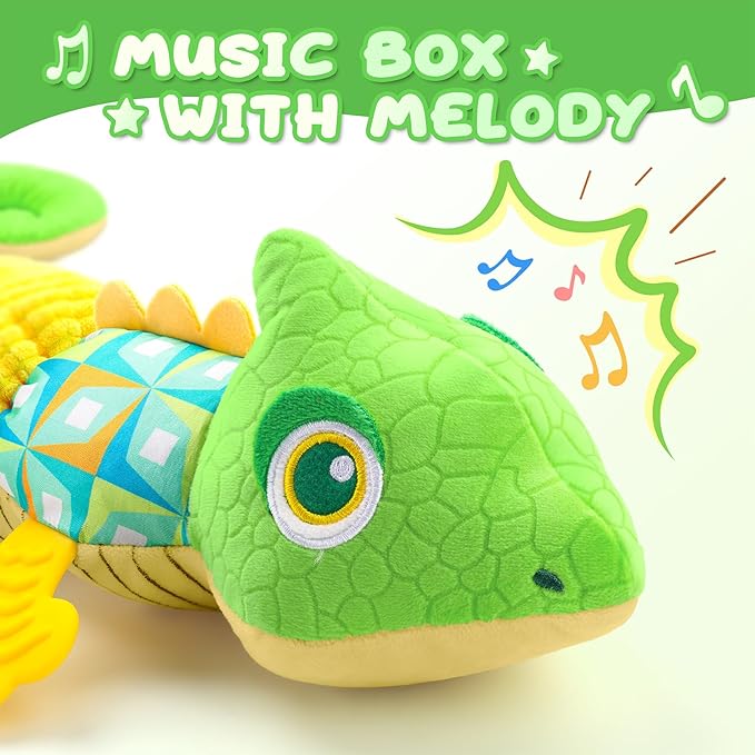 Baby Toys 0-6-12 Months, Musical Stuffed Animal Activity Soft Toys with Multi-Sensory Crinkle,Rattles and Textures,Infant Tummy Time Toys for Newborn Boys Girls,Dinosaur,Green-PawvioPets