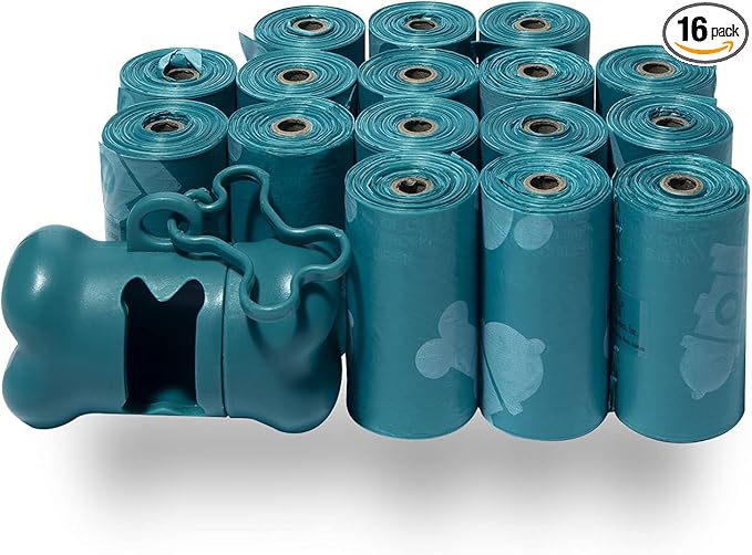 Best Pet Supplies Dog Poop Bags (240 Bags) for Waste Refuse Cleanup, Doggy Roll Replacements for Outdoor Puppy Walking and Travel, Leak Proof and Tear Resistant, Thick Plastic - Turquoise-PawvioPets