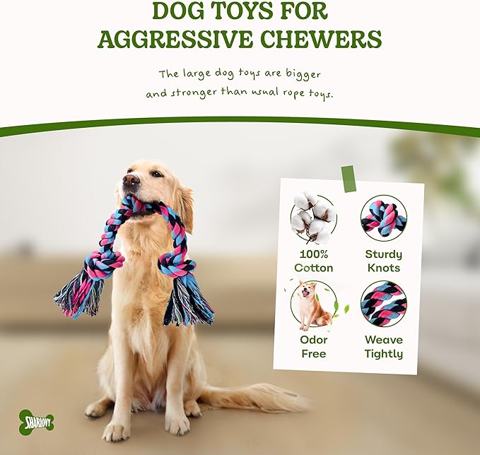 Dog Rope Toy for Large Dogs, Heavy Duty Chew Toys for Aggressive Chewers, Indestructible Durable Cotton Tug of War Rope Toys for Medium to Large Breed Teeth Cleaning-PawvioPets