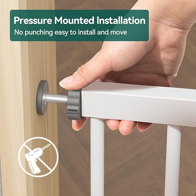 BABELIO 29-55 Inch Extra Wide Baby/Dog Gate, Metal Auto Close, Pressure Mounted Pet Door for Doorways, NO Need Tools and Drilling, with Wall Cups, White-PawvioPets