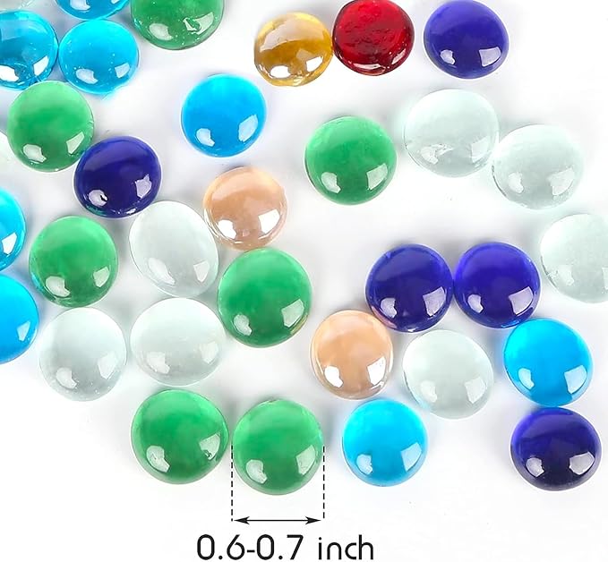 FUTUREPLUSX 1LB Multicolored Flat Glass Marbles, Mixed Mancala Stones Pebbles Flat Beads Mosaics Gemstones for Vase Filler Table Scatter Home Decor-PawvioPets