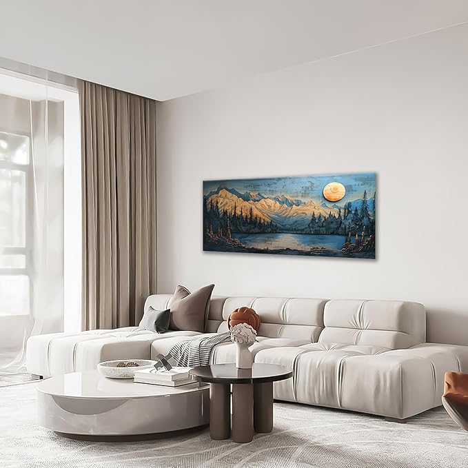 Extra Large Wall Art Mountain Forest Canvas Living Room Cabin Country Pictures Framed Prints Oversize Wall Decor Big Painting Artwork for Bedroom Dining Office Home 60"x30"-PawvioPets