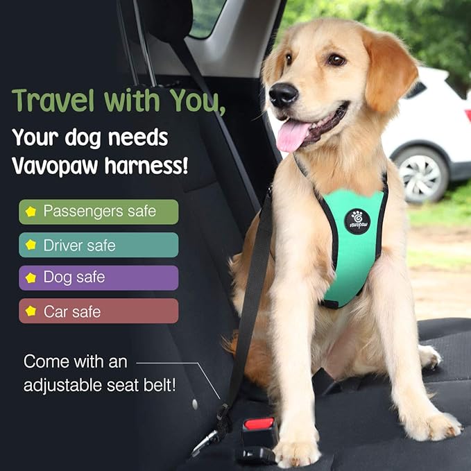 Dog Seat Belt, Safety Vest Dog Car Harness with Adjustable Buckle Dog Seat Belt for Vehicle Nylon Pet Safety Seat Belts Heavy Duty(M, Lake Blue)-PawvioPets
