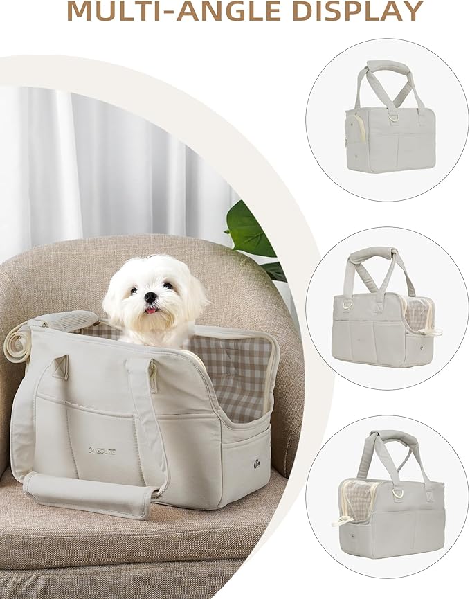 Dog Carrier for Small Dogs Rabbit cat with Large Pockets, Cotton Bag, Dog Carrier Soft Sided, Collapsible Travel Puppy Carrier (Grey, 17" L x 7.5" W x 12" H)-PawvioPets