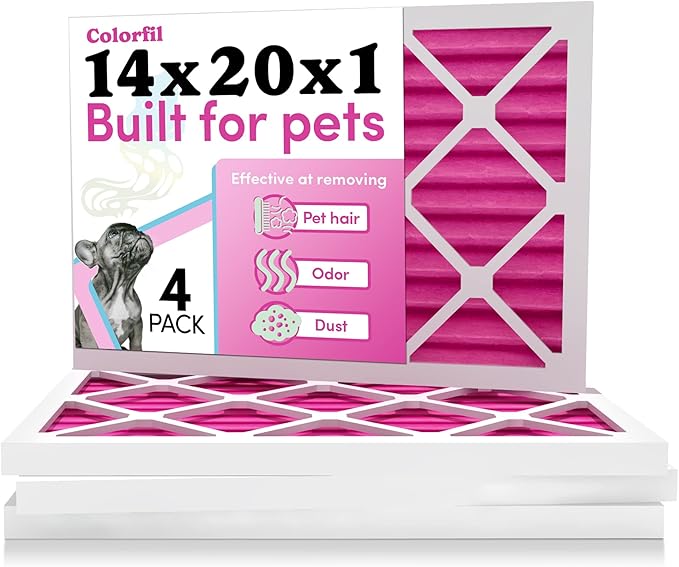 Colorfil 14x20x1 Air Filter (4-Pack) | Made in the USA | Color Changing | Remove Cat and Dog Odor | MERV 8 for Pet Hair Dander and Dust | 13.5"x19.5"x0.75" Exact Size-PawvioPets