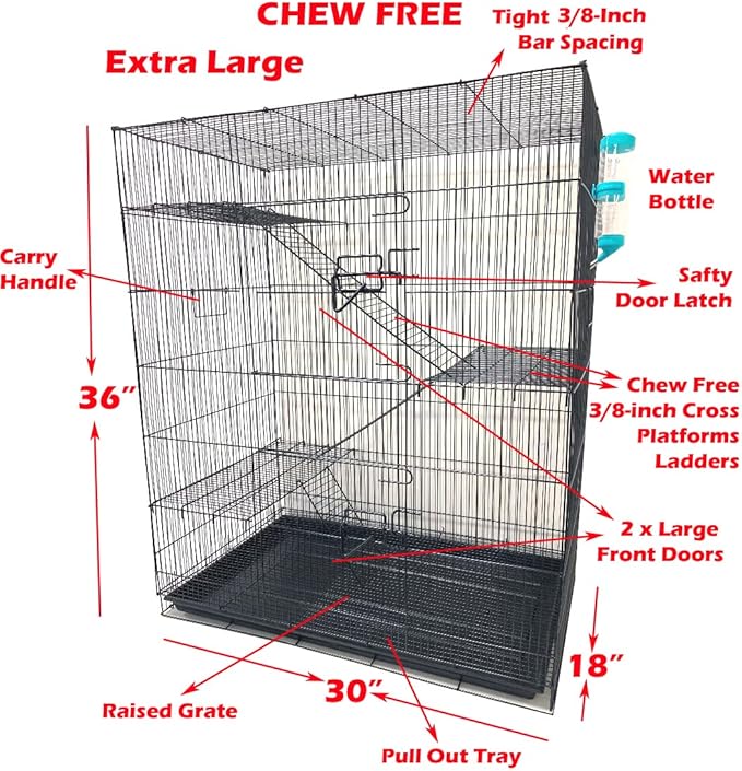 Extra Large 4-Floors with Tight 3/8-Inch Bar Spaing for Ferret Chinchilla Sugar Glider Rats Mice Hamster Gerbil Squirrel Rodent Degu Dagus Small Animal Critter Cage-PawvioPets