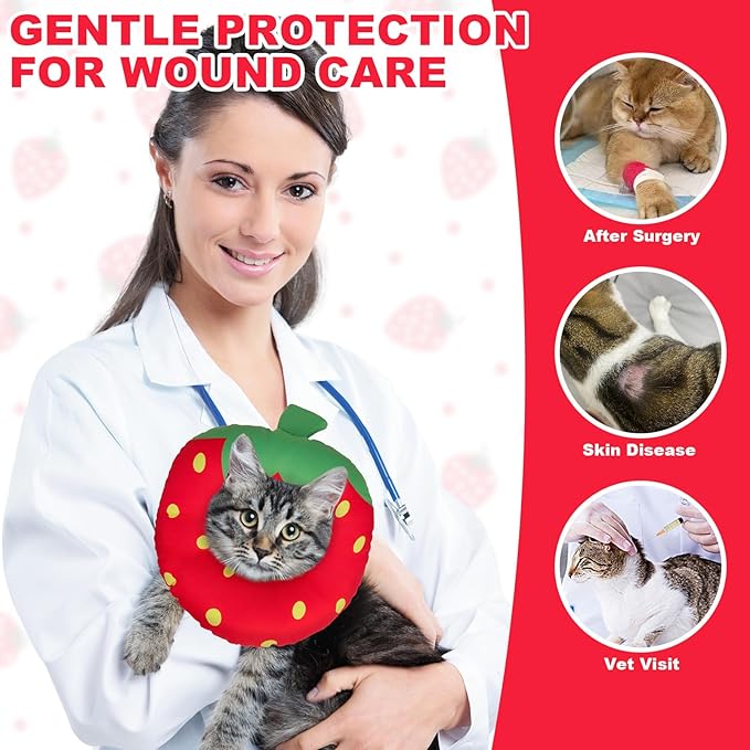 BINGPET Cat Cone Collar Soft,Waterproof Cat Recovery Collar to Stop Licking,Cute Donut Elizabethan e Collar for Cats Kittens Puppies Wound Healing After Surgery(Strawberry,Small)-PawvioPets