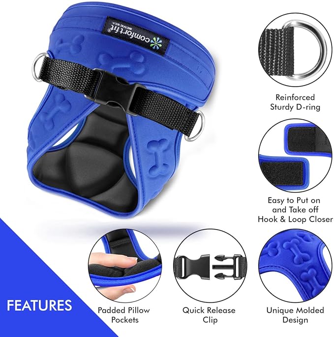 Comfort Fit Dog Harness No Pull with 2 Leash Clips Step in Harness for Small Sized Dogs Soft Padded Comfortable All Weather Dog Vest with Easy Control Adjustable Buckles for Dogs & Puppies – Blue XS-PawvioPets