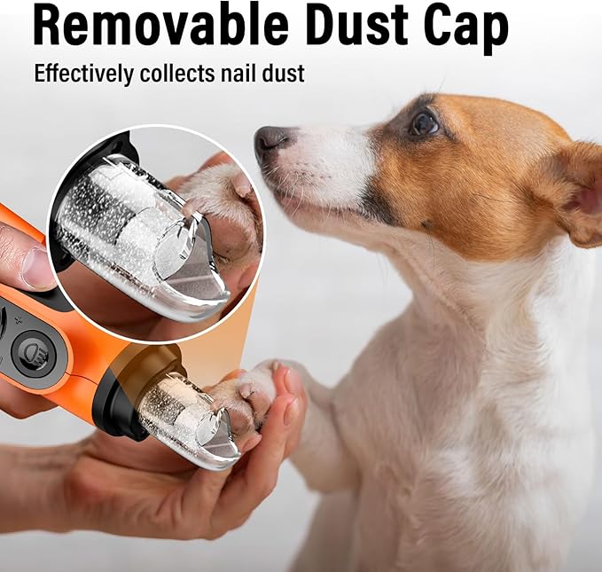 Casfuy Smart 6-Speed Dog Nail Grinder - 50% More Power Pet Nail Grinder with 2 LED Lights Quiet Rechargeable Electric Dog Nail Trimmers File Toenail Grinder for Large Medium Small Dogs & Cats(Orange)-PawvioPets