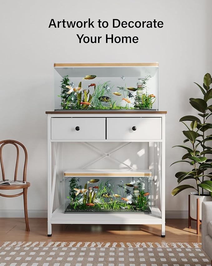 Fish Tank Stand 29 Gallon: Sturdy Aquarium Stand with Accessories Storage - Metal Fish Tank Table for 20-29 Gallon Reptile Breeder Turtle Terrarium - 30.7"x16.5" Weight Capacity 330 lbs-PawvioPets