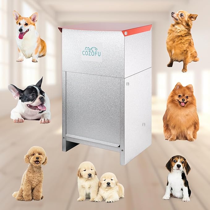 Dog Feeder - Galvanized Metal Pet Food Station for Indoor & Outdoor Use - Automatic Gravity-Fed Dispenser Suitable for Small, Medium, and Large Dog Breeds - Capacity: 25 Pounds of Dry Kibble-PawvioPets