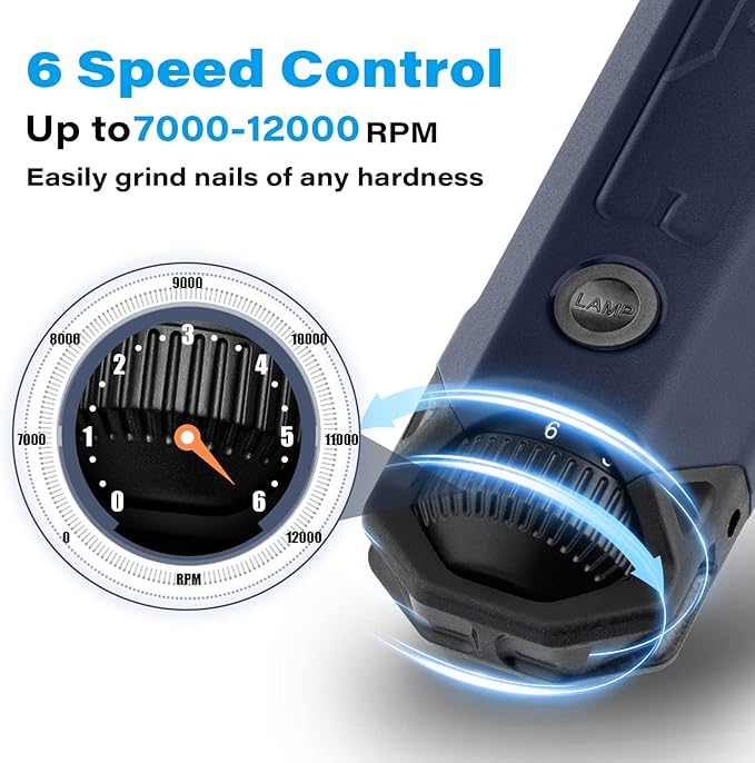 Casfuy 6-Speed Dog Nail Grinder - Newest Enhanced Pet Nail Grinder Super Quiet Rechargeable Electric Dog Nail Trimmer Painless Paws Grooming & Smoothing Tool for Large Medium Small Dogs (Blue)-PawvioPets