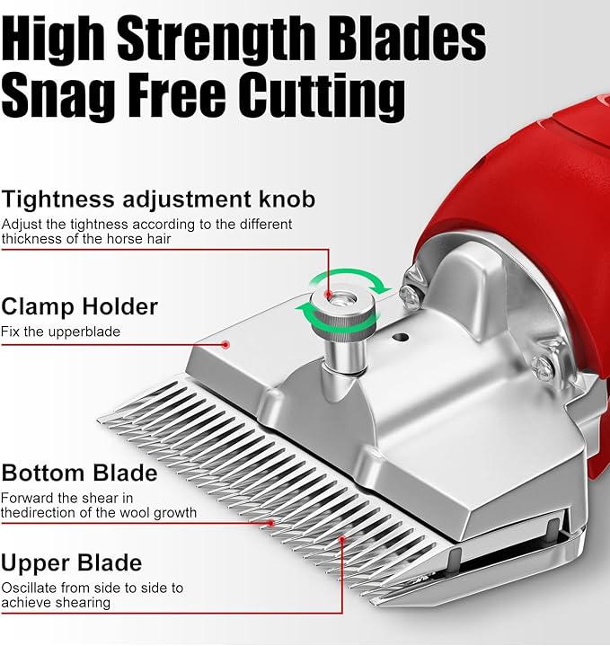 Cordless Horse Clippers,500W Heavy Duty Horse Grooming Clippers with 2 PCS Rechargeable 3000mAH Lithium Battery,6 Speed Professional Horse Grooming Kit for Thick Coat Animals-PawvioPets