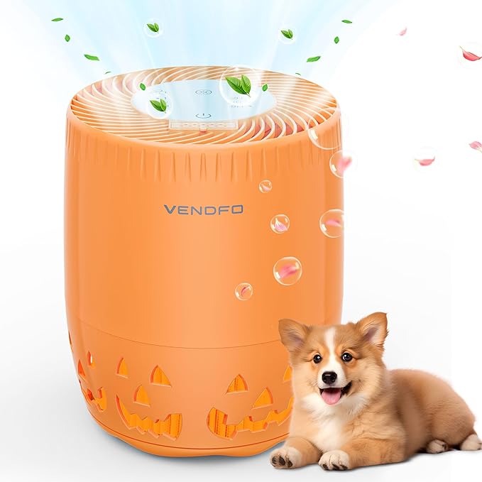Air Purifiers for Home Bedroom up to 1076ft², True HEPA Air Filters Dust Pets Smoke Hair, 3 Fan Speeds Quiet, Timer Settings, Rechargeable Air Cleaner Office, Bedroom, Pets, Car(Orange)-PawvioPets