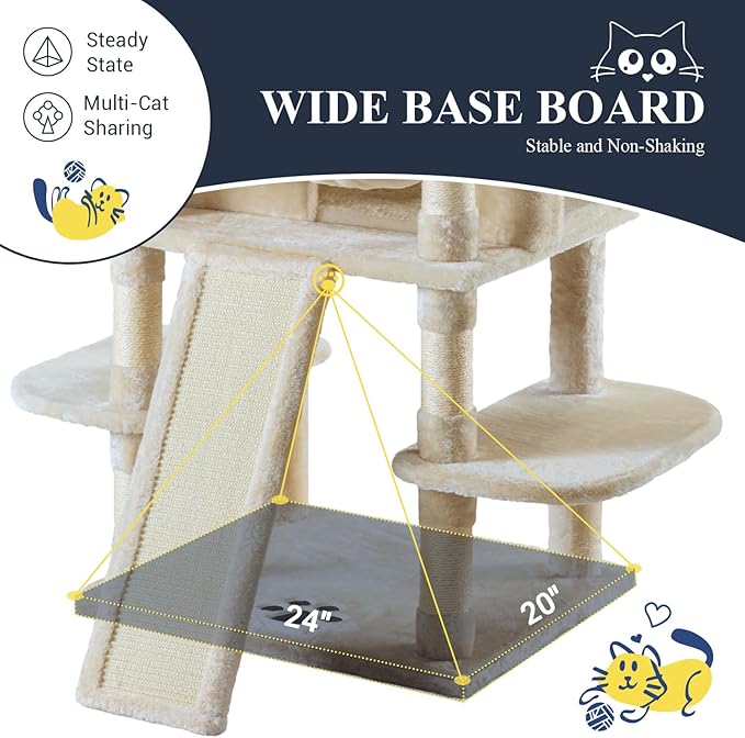 Allewie 68 Inches Cat Tree/House and Towers for Big Feline/Scratching Post/Multi-Level Large Kitty Climbing Tree with Condo/Beige-PawvioPets