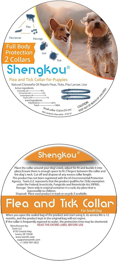 Flea and Tick Collar for Small Dog, Made with Natural Plant Based Essential Oil, Safe and Waterproof, Free Comb and Prevention Treatment Drop, 2x6 Month, 13.8 in (2 Packs)-PawvioPets