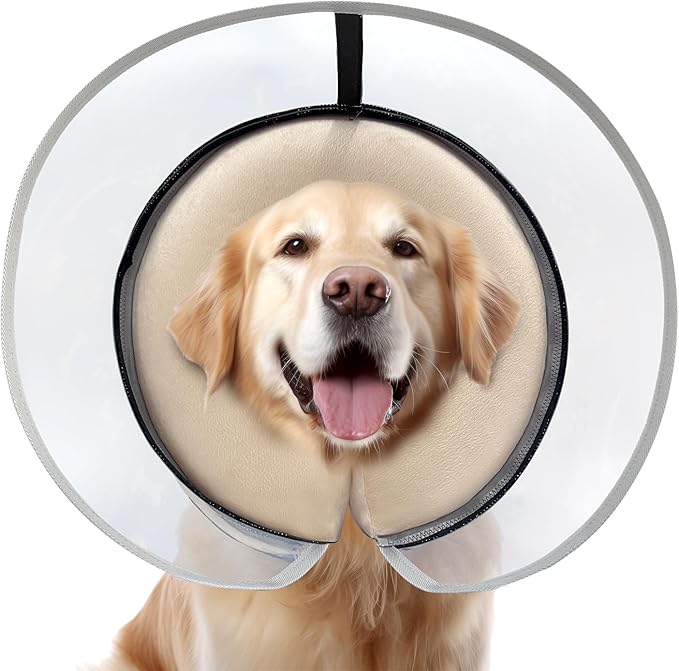Dog Cone Collar with Enhanced Anti-Licking, Inflatable Dog Cone After Surgery, Adjustable Size with Soft Padding for Small Medium Large Dogs - Pale Yellow/M-PawvioPets