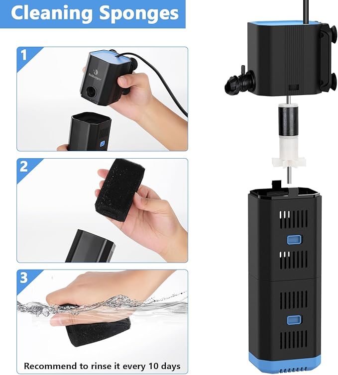 Aquarium Filter for 40-170 Gallon Tank，265GPH Fish Tank Filter 16W Green Clean Machine Submersible Pump Filter for Green Water and Algae Clean,Submersible Internal Filter for Saltwater Freshwater-PawvioPets