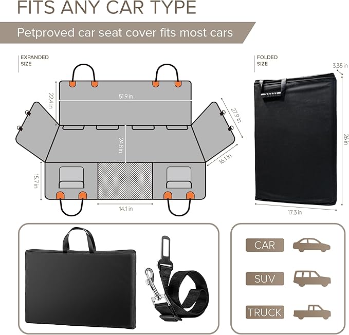 Back Seat Extender for Dogs, Heavy Duty Dog Car Seat Cover for Back Seat and Aggressive Chewer, Large Hard Bottom Car Seat Cover for Dogs, Dog Hammock for Car, Travel Pet Car Bed for Car, SUV, Truck-PawvioPets