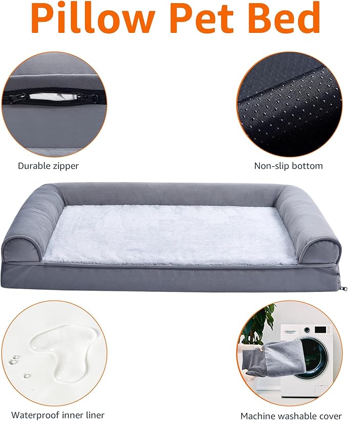Amazon Basics Living Room Couch Dog Bed with Premium Foam, Pressure-Relief Support for Dogs up to 30lbs, Machine Washable Cover, Medium Sized (30" x 20"), Grey-PawvioPets