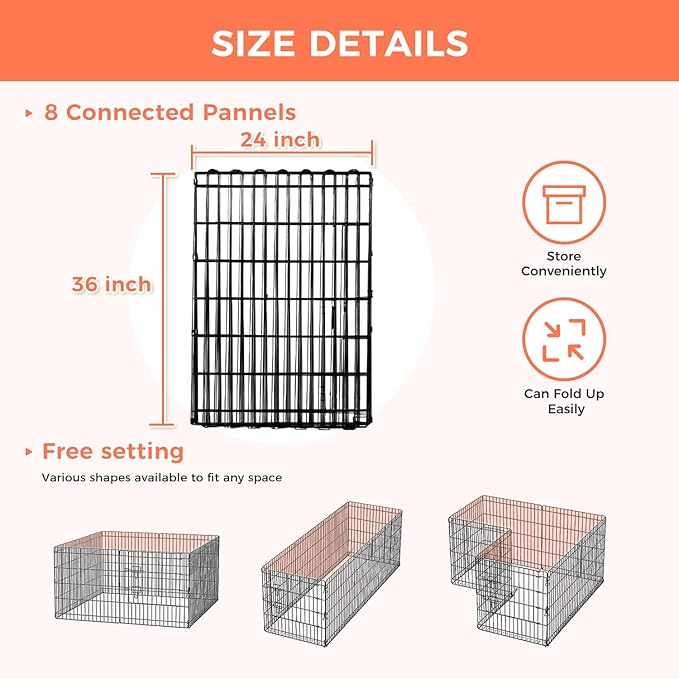 Foldable Dog Playpen 36" Height 8 Panels Metal Exercise Pen No Door - Indoor/Outdoor Dog Play Pen for Small-Medium Dogs, Portable Pet Fence for Yard Garden Camping, Black-PawvioPets