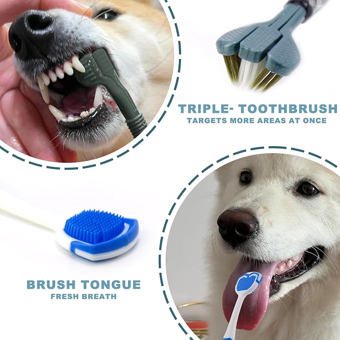 Dog Toothbrush Kit, 360-Degree Finger Three-Sided Design, Replaceable Tooth Brush Heads,Easy Teeth Cleaning & Dental Care, 20Pack-PawvioPets