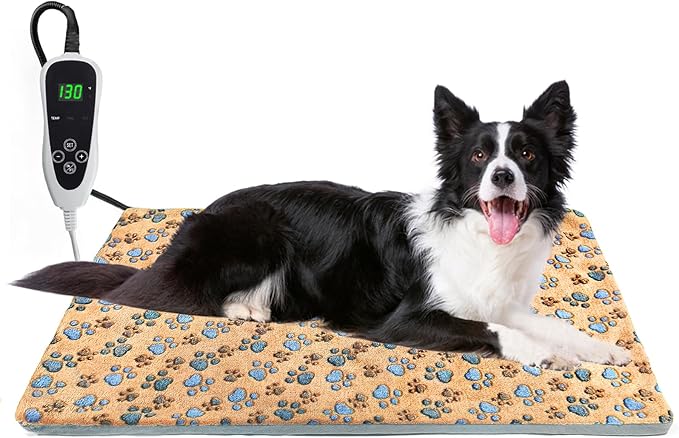 Dog Heating Pad，32×20 In Heating Pad For Dogs, Intelligent Temperature Control Switch With Normally Open On Function,Whelping Box With Reinforced Electric Wire Rope, Plush Fabric Cotton Cover-Apricot-PawvioPets