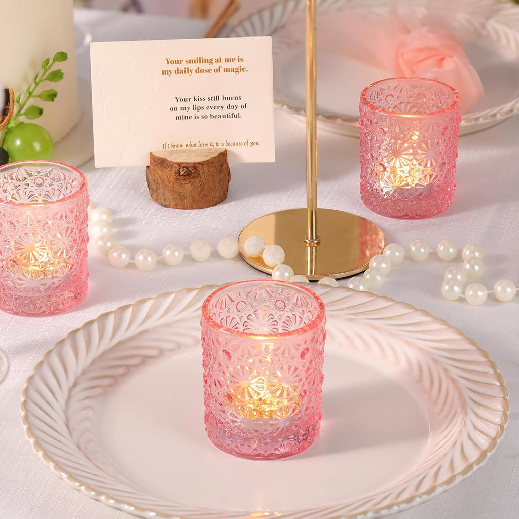 Pink Votive Candle Holder Set of 36, Flower Tea Lights Candles Holders for Wedding Table Centerpieces, Birthday Parties, Anniversary, Pink Bridal Shower and Holiday Decorations