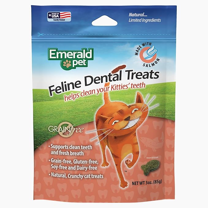 Feline Dental Treats — Tasty and Crunchy Cat Dental Treats Grain Free — Natural Dental Treats to Clean Cat Teeth, Freshen Cat Breath, and Reduce Plaque and Tartar Buildup — Salmon Treats, 3 oz-PawvioPets