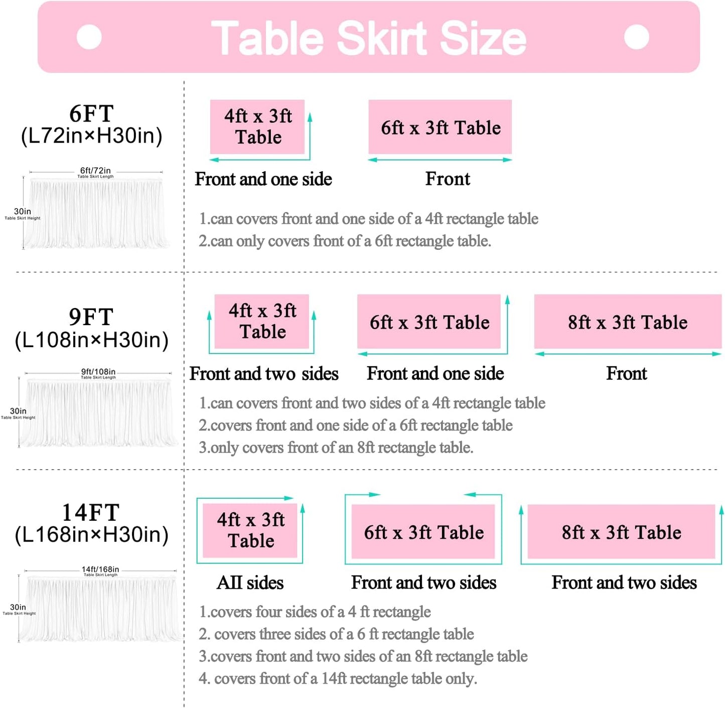 9ft Black Tulle Table Skirt for Rectangle Tables or Round Tables Tutu Table Skirt for Birthday Party Baby Shower Wedding Parties Dessert Buffet Banquet Decorations
