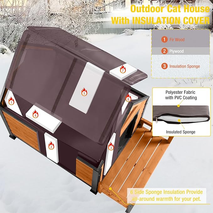 Dog House with Insulated Liner, Waterproof Dog Kennel for Small to Large Sized Dogs, Outdoor Doghouse 100% Insulated Puppy Shelter with Elevated Floor for Winter(Brown)-PawvioPets