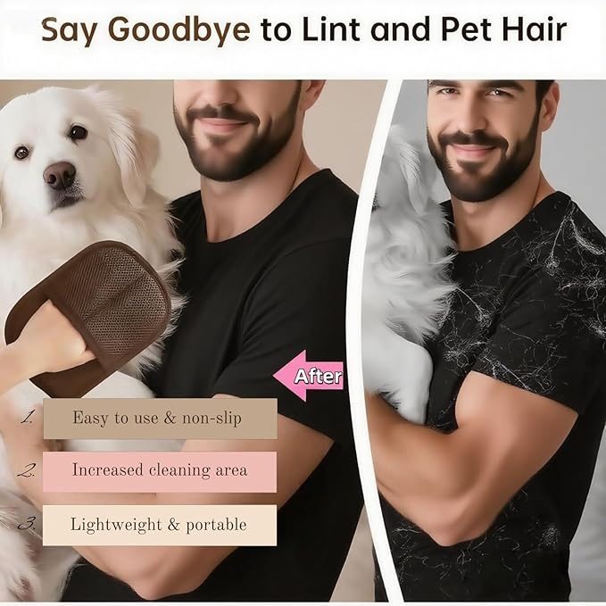 2Pcs Pet Hair Removal Gloves for Dogs and Cats, 2025 Upgraded Electrostatic Magic Hair Remover Glove,Reusable for Couch, Car Seat, Clothing, Carpet, Furniture & Bed Sheets(Brown)-PawvioPets