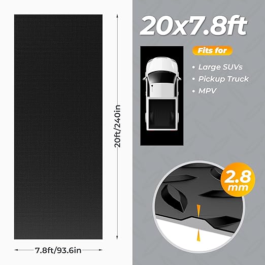 7.8 x 20 FT Garage Floor Mat, 2.8mm Thickness Diamond Plate Vinyl Garage Flooring Roll for Under Car, Large Size 156 SQFT for Large SUVs, MPV, Pickup Truck, Black-PawvioPets