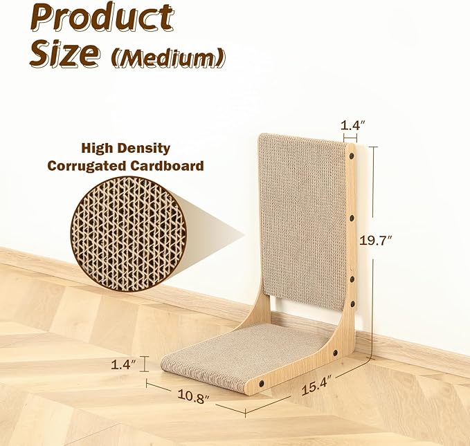 2-Pack Cat Scratching Board, 19.7'' Tall Cardboard L Shape Vertical Cat Scratchers for Indoor Cats, Cat Scratching Post for Wall and Couch, Medium-PawvioPets