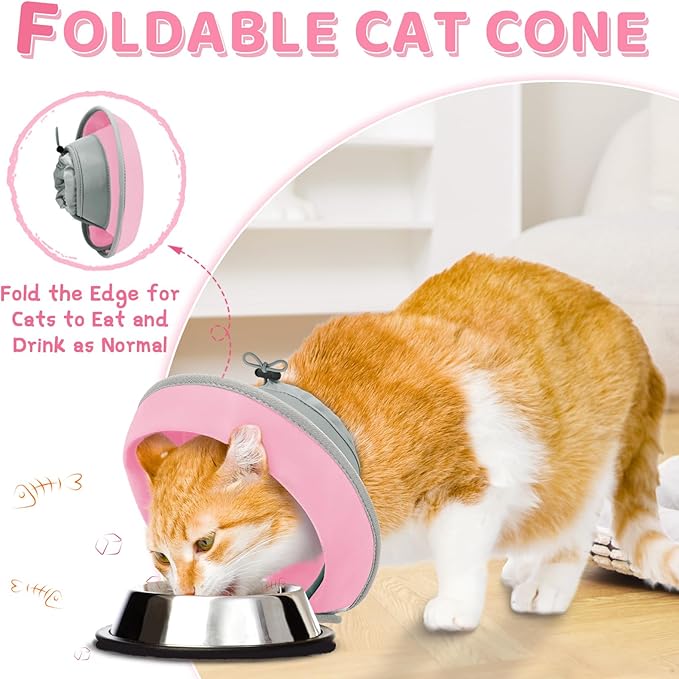 Cat Cone Collar Soft to Stop Licking, Adjustable, Foldable Lightweight Kitten Cones After Surgery Recovery for Cats & Kittens, Cat Cone Alternative (Solid Pink, S)-PawvioPets
