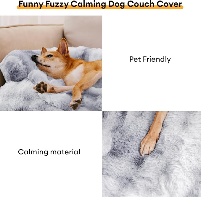 FUNNY FUZZY Pet Fluffy Fuzzy Couch Cover, Calming Washable Dog Bed Sofa Protector Pets Mat for Small Dogs and Cats (Tie-dye Grey,27.56 × 24.02 × 5.51 in)-PawvioPets