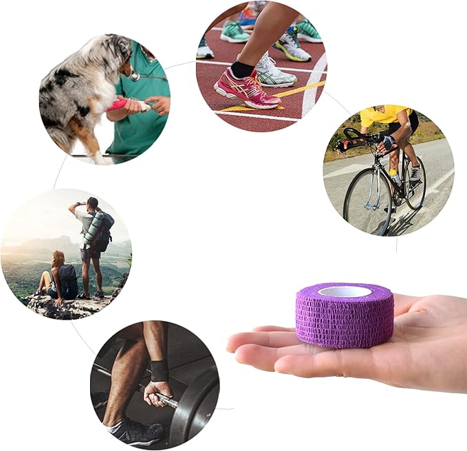 9 Pack 1" x 5 Yards Self Adhesive Bandage Wrap Self Stick Wrap for Ankle, Wrist, Finger, Sports, Breathable Cohesive Vet Tape for Pets (Purple)-PawvioPets