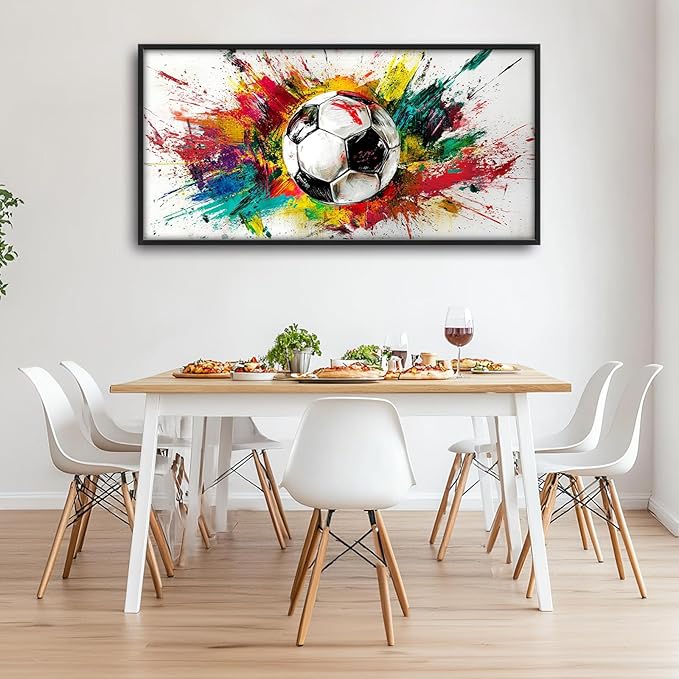 Extra Large Framed Soccer Wall Art,Oversized Colorful Graffiti Sport Ball Wall Decor Pictures for Living Room,Canvas Print Painting Modern Artwork Bedroom Office Bathroom Home Decor 60L x30W-PawvioPets