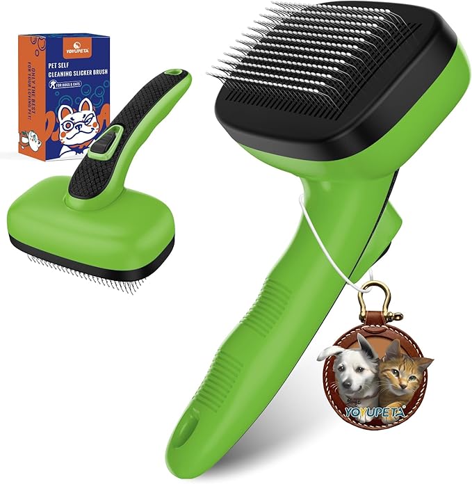 Dog Self Cleaning Slicker Brush for Shedding, Ideal for Short Long Haired Dogs, Including Cat. Removes Loose Fur, Undercoat, Mats, Tangled Hair. Suit for Large Medium Small Animal, Green-PawvioPets