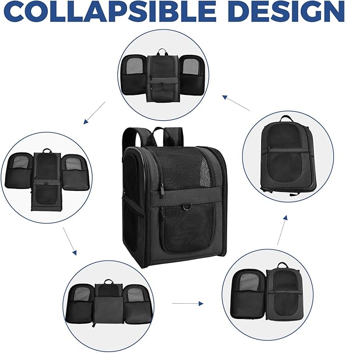 Apollo Walker Dog & Cat Carrier Backpack for 4-15lb Pets - Ventilated Safe Design with Padded Back Support, Breathable Mesh Pet Backpack for Hiking, Travel, Outdoor (Black)-PawvioPets
