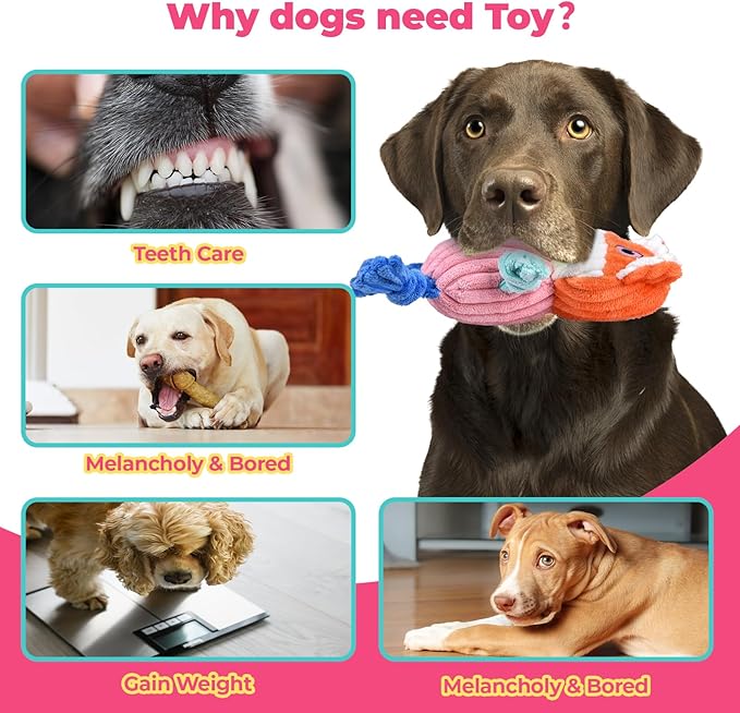 3pcs Dog Squeaky Toys, Plush Stuffed Puppy Chew Toy for Extended Play, Interactive Toys Gifts for Small Medium Large Chewer Dogs, Pet Toy Bulk to Keep Them Busy(Dog&Fox&Pig)-PawvioPets