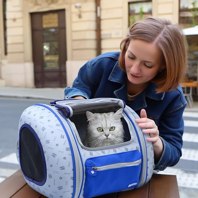 Cat and Dog Backpack Carrier, Foldable Breathable Pet Carrier Backpack with Mesh Ventilation, Large Portable Outing Traveling Pet Bag for Small, Medium Cats, Small Dogs, Blue-PawvioPets