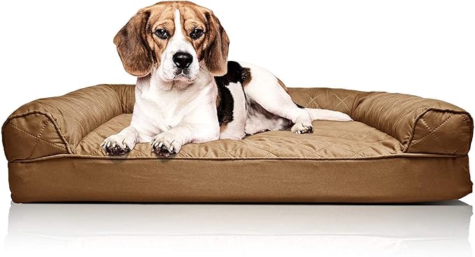 Furhaven Orthopedic Dog Bed for Medium/Small Dogs w/ Removable Bolsters & Washable Cover, For Dogs Up to 35 lbs - Quilted Sofa - Toasted Brown, Medium-PawvioPets