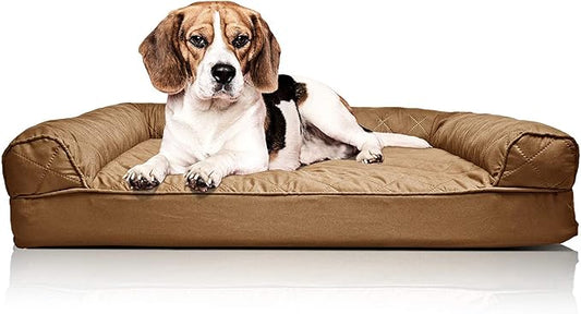 Furhaven Orthopedic Dog Bed for Medium/Small Dogs w/ Removable Bolsters & Washable Cover, For Dogs Up to 35 lbs - Quilted Sofa - Toasted Brown, Medium-PawvioPets