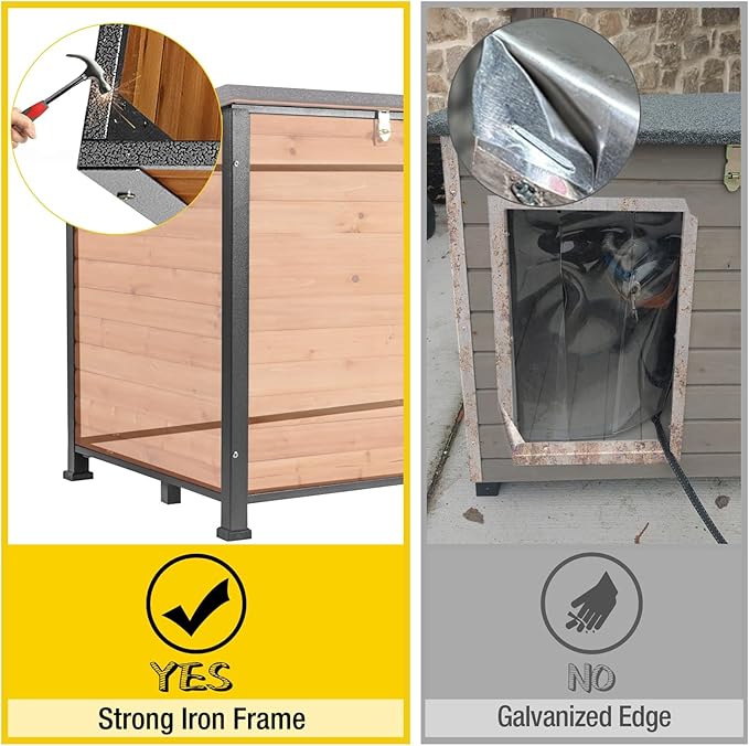 Aivituvin Extra Large Dog House Outdoor Heated Dog Kennel with Insulation Liner for Winter Strong Iron Frame Insulated Dog Cage with Heater,59"-PawvioPets