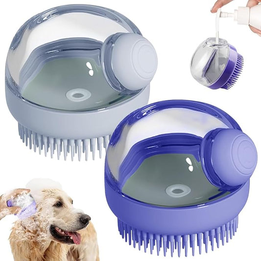 Dog Bath Scrubber Brush, 2 PCS Pet Dog Grooming Massage Shampoo Bath Brush with Soap and Shampoo Dispenser Soft Silicone Bristle for Long Short Haired Dogs Cats Shower-PawvioPets