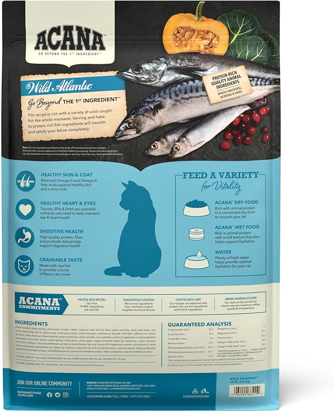 ACANA Grain-free Dry Cat Food Wild Atlantic Saltwater Fish with Freeze-Dried Liver 10lb Bag-PawvioPets